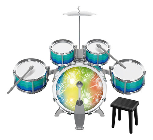 Batería Musical de Juguete Rovtop Toddler Drum Set Azul, Batería Niños Banco Baquetas Platillo Bombo Musicales Toygagade, 5 Tambor