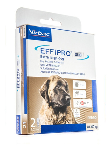 Imagen 1 de 1 de Virbac Effiipro Duo 40 A 60 Kg 2 Pipetas