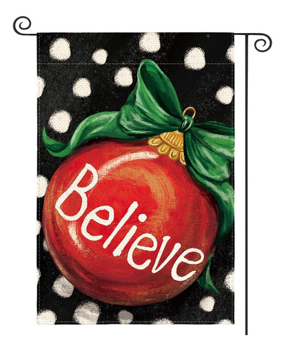 Polka Dot Believe Christmas Garden Flag 12x18 Inch Vert...