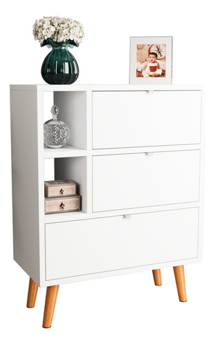Buffet Aparador 3 Portas Basculante Retro Branco Pés De PVC 85cm X 65cm X 33cm Jm3 Móveis