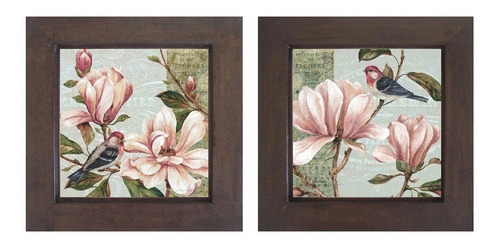 Dupla De Quadros De Mdf, Marrons De Flores, Tam 30 X 30cm