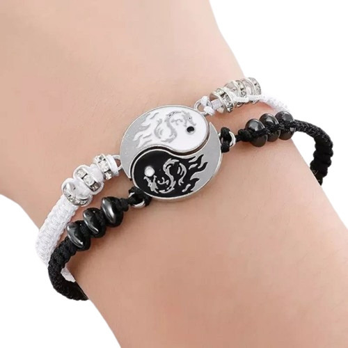 Pulsera Brazalete Novios Pareja Yin Yang Dragon 2 En 1 