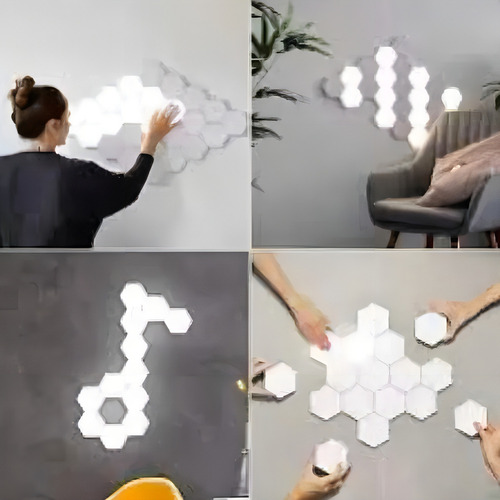 Luminaria Teto Hexagonal Com Luz Led Controle Rgb Kit 3 Unid