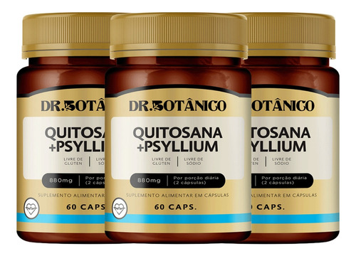 Quitosana + Psyllium 880mg 60 Cápsulas Dr. Botânico Kit 2 Un