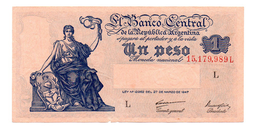 Billete 1 Peso Del Progreso, Bottero 1835, Año 1948 Mb+