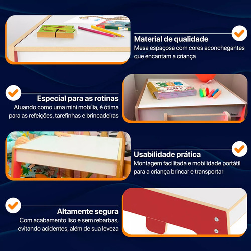 Mesa Com Cadeirinha De Madeira Resistente Para Crianças