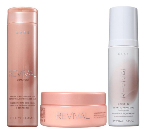 Kit Shampoo Máscara E Leave-in Braé Revival