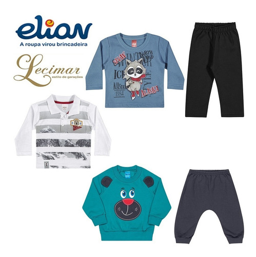 Kit Lote 05 Roupas Bebê Inverno Menino Moletom Tamanho P