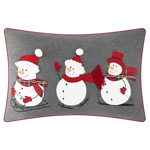 Funda De Almohada De Aplique De Muñeco De Nieve Navide...