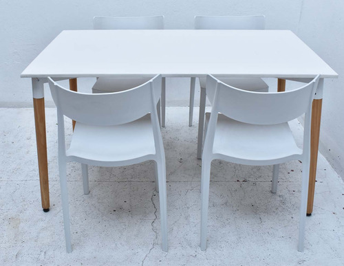 Combo Comedor Eames Mesa 1,20 X 80 Y 4 Sillas Mare Blanco Liso