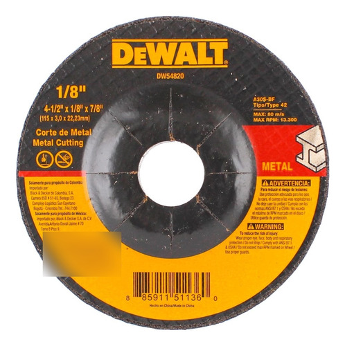 Caja De 25 Disco Abrasivo 4 1/2  Dewalt Dw54820 
