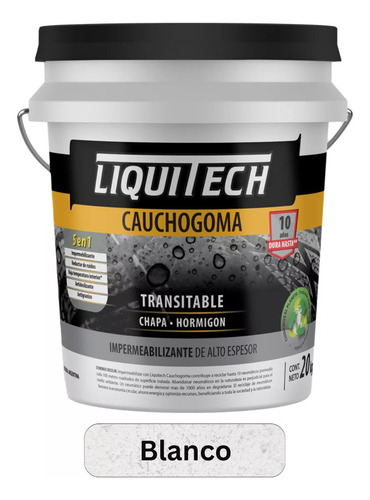 Cauchogoma Impermeabilizante P/ Techos Blanco Satinado 20kg Blanco