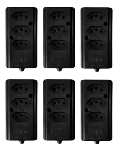 Kit Régua Tripla 20a 3 Pinos Extensão Adaptador 6 Unidades
