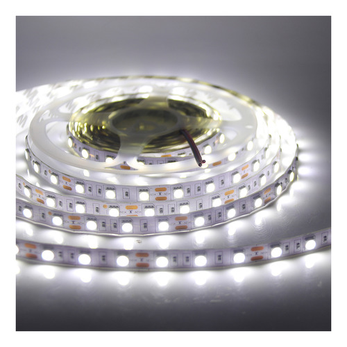 Fita Led 5050 5m 60 Smd/m 19w/m Ip65 12v Cor Da Luz Branco Frio 6500k + Fonte 127/220V