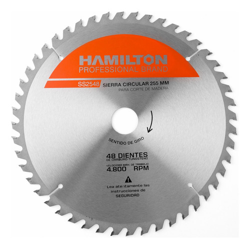 Disco Sierra Circular 48 Dientes 255mm Hamilton Ss2548