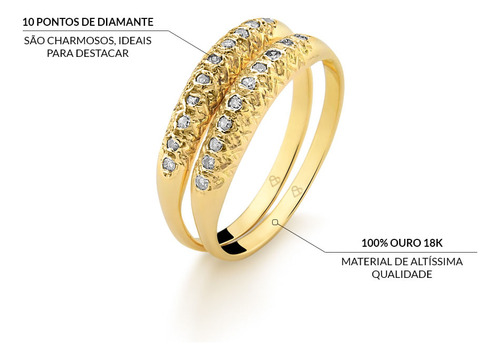 Par De Aparador De Alianças Em Ouro 18k Com 10,0 Pontos De D