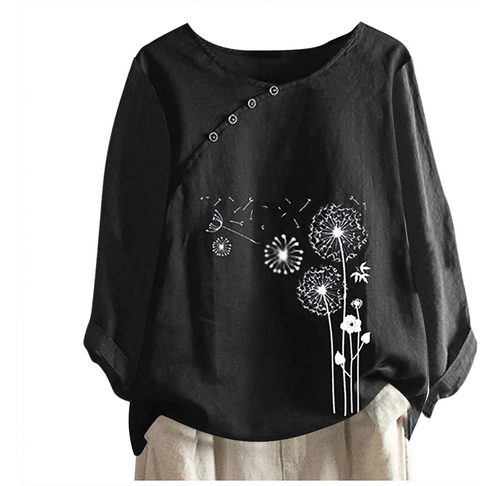 Blusa Casual De Manga Corta Con Estampado Floral Y Botones P