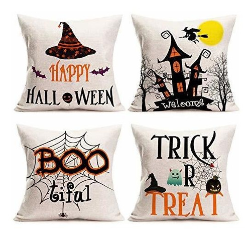 Smilyard Juego De 4 Fundas De Almohada De Halloween Happy Ha