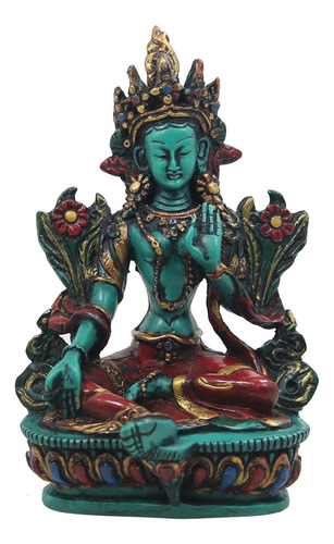 Dharmaobjects Gran Tibetano Budista Verde Tara Resina Estatu