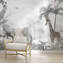 Comprar Vinilo Infantil Mural Animales Selva Gris Esfumado Acuarela