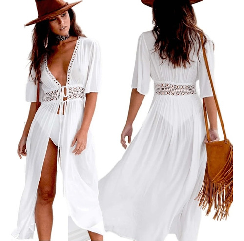 Salida De Playa Larga Vestido Pareo Cover Up Mujer Elegante