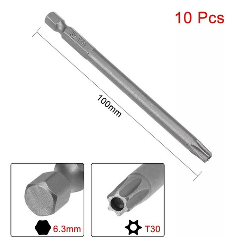Puntas De Destornillador Torx Magnéticas T30 10 Piezas