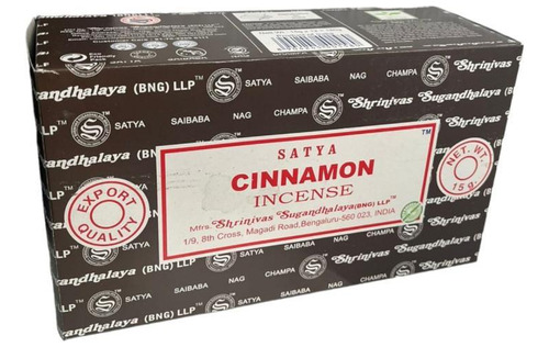 Incienso de canela Cinnamon Massala Satya, 12 unidades con 12 varillas