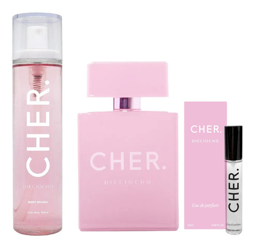 Imagen 1 de 7 de Set Perfume Mujer Cher Dieciocho + Talla 20 Ml+ Body Splash