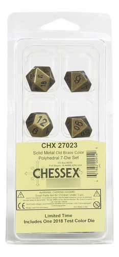 Chessex 7 Dados Set Poliedro Chx27023 Solid Metal Old Brass