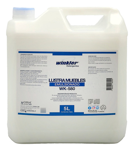 Lustramuebles Emulsionado Winkler Bidón 5 Litros - Wk-580