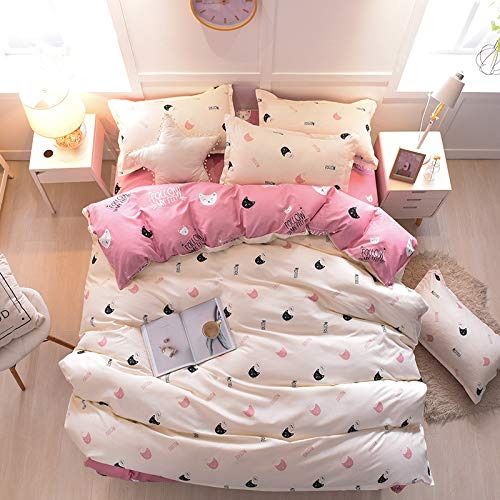 Ropa De Cama Adolescentes, Estampado De Gatos Rosa Y Bl...