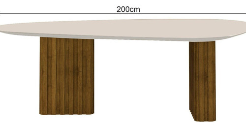 Conjunto Mesa Isis 200cm Tampo Orgânico Com Vidro Com 6 Wt