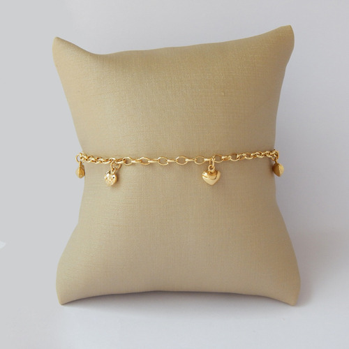 Pulseira Feminina De Ouro 18k Com Berloques Coração