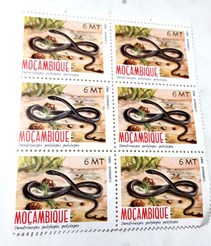 8 Estampillas Serpientes Año 1982 Mozambique De 4,5x3 Cm.  
