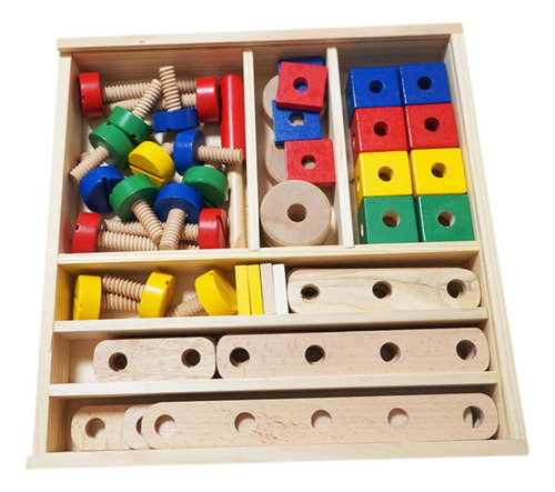 Juego De Construcción De Bloques De Madera Con Tuercas Y