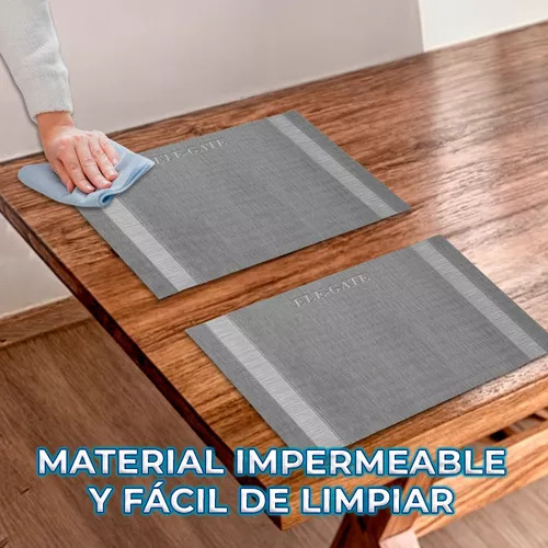 Juego Manteles Cubiertos 10 Piezas Individuales Mesa Comedor Color Gris Lisa Ele-Gate