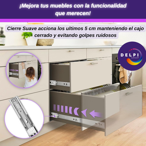 Correderas Telescopicas Cierre Suave 45cm 2 Pares Guia Cajon