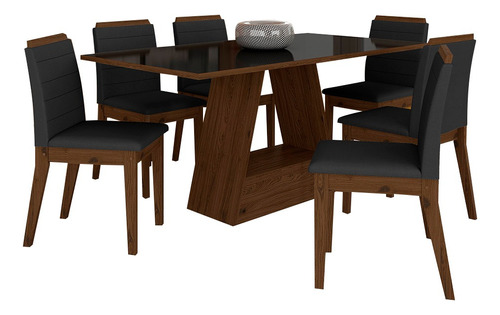 Mesa Com 6 Cadeiras 1,60 Nápoles Imbuia/preto/preto - M.a Cor Imbuia/preto/preto 06 Desenho do tecido das cadeiras Liso