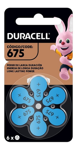 Pilas Boton Duracell 675 Audifono Pack Blister X6