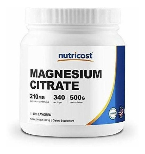 Polvo De Citrato De Magnesio Nutricost 500 Gramos