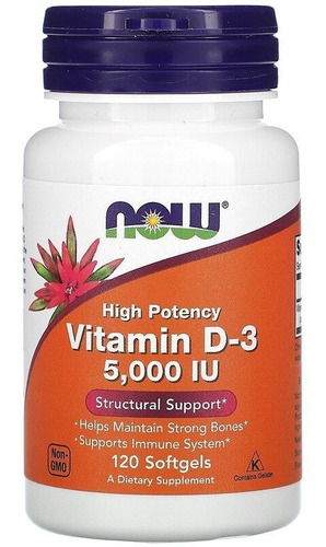 Imagem 1 de 4 de Vitamina D-3 De Alta Potência, Now 5.000 Ui, 120 Caps