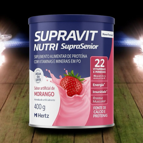 4 Latas Supravit Nutri Vitaminas Em Pó Lata 400g Morango