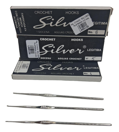 Agujas De Crochet Silver Set N 4 5 6 Combo Estilo Clasico Numeros 4-5-6 Combo