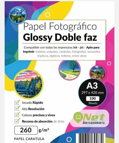 Papel Fotográfico Doblefaz Glossy A3 260gr Pack 100hojas