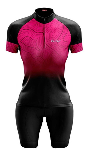 Conjunto Camisa Bermuda Feminino Ciclismo Grafismo Rosa Pret