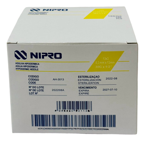 Aguja Hipodermica 30g X 1/2 Nipro Caja/100 Pzs