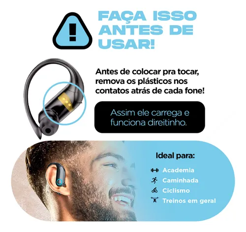 Fone De Ouvido Bluetooth Sem Fio Tws Esportivo Compatível Com iPhone Samsung Xiaomi Lenovo Motorola Xt80 Lp75 Celular Android Ios Academia Caminhada Tipo Gancho Preto