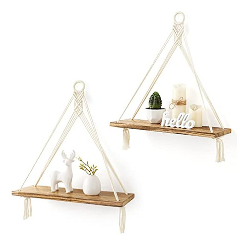 Mkono Macrame Hanging Shelves Boho Wall Decor Set De 2 Estan