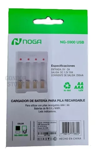 Cargador Pilas Recargables Aa Y Aaa Usb Noga 4 Pilas Rapido