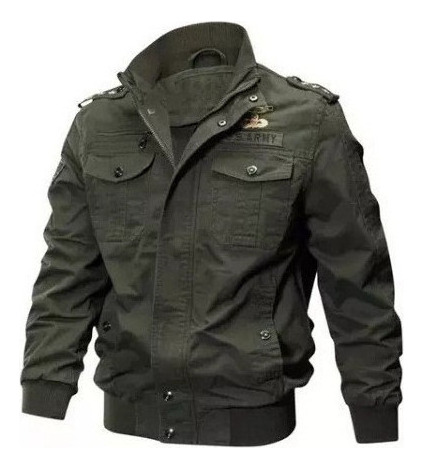 Chaqueta Vaquera Militar Masculina Con Cremallera, Chaqueta